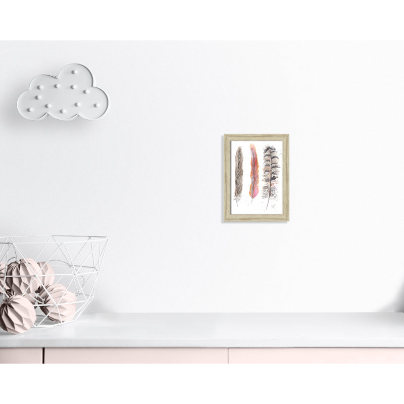 Art juvénile, plumes de plumes II, H 16 po x l 12 po x P 0,6 po, Encadrement beige