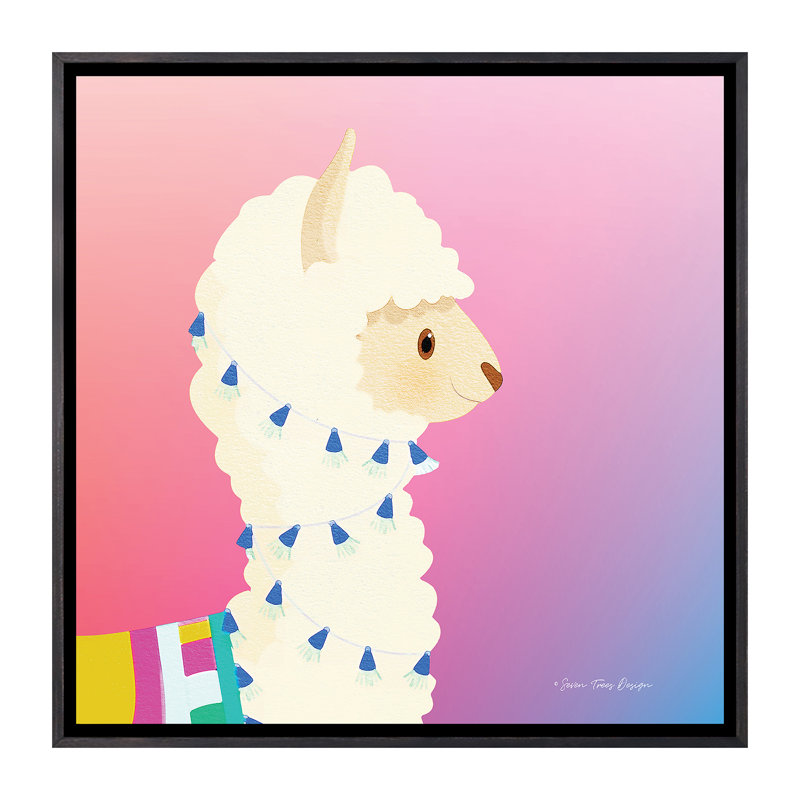 Lama - impression d'art graphique, H 37 po x l 37 po x P 1,5 po, Toile avec cadre noir patiné, Pas de tapis