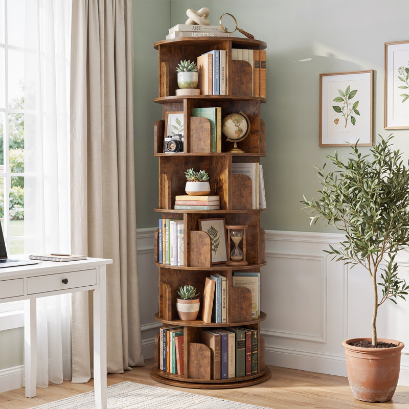 6 Tier Rotating Bookshelf, 360° Rotating Bookcase For Small Space, Corner Bookcase For Bedroom, Living Room, Study Room
