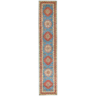 Tapis oriental unique tribal 3X14 bleu