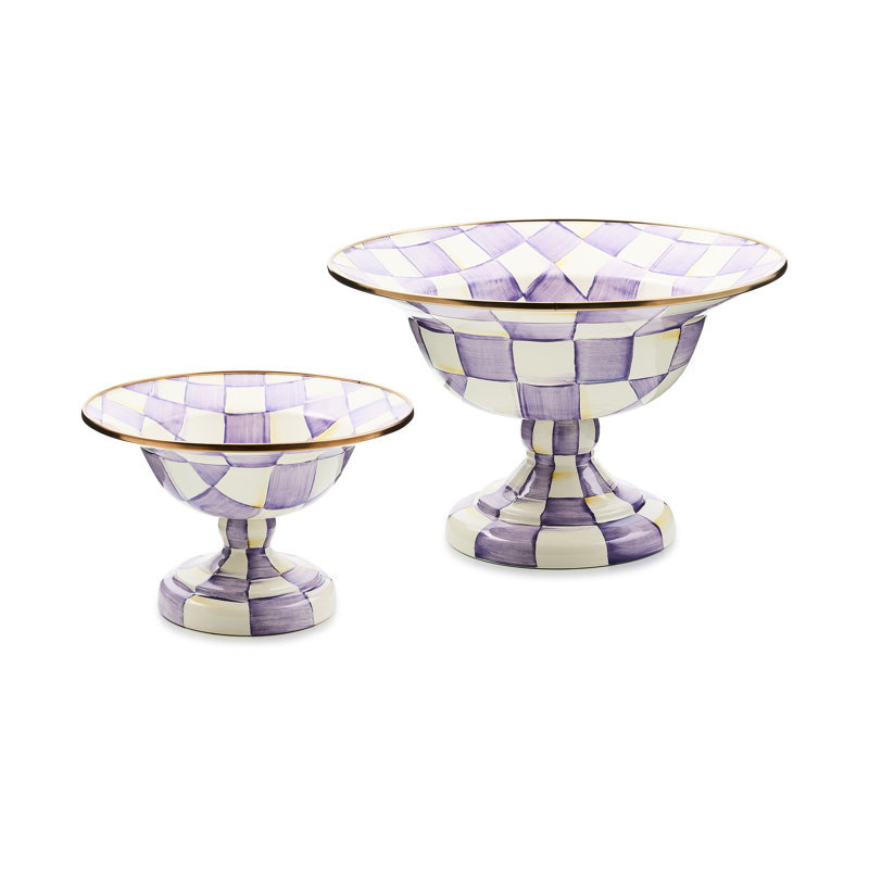 Violet Check Compote, 7.5"