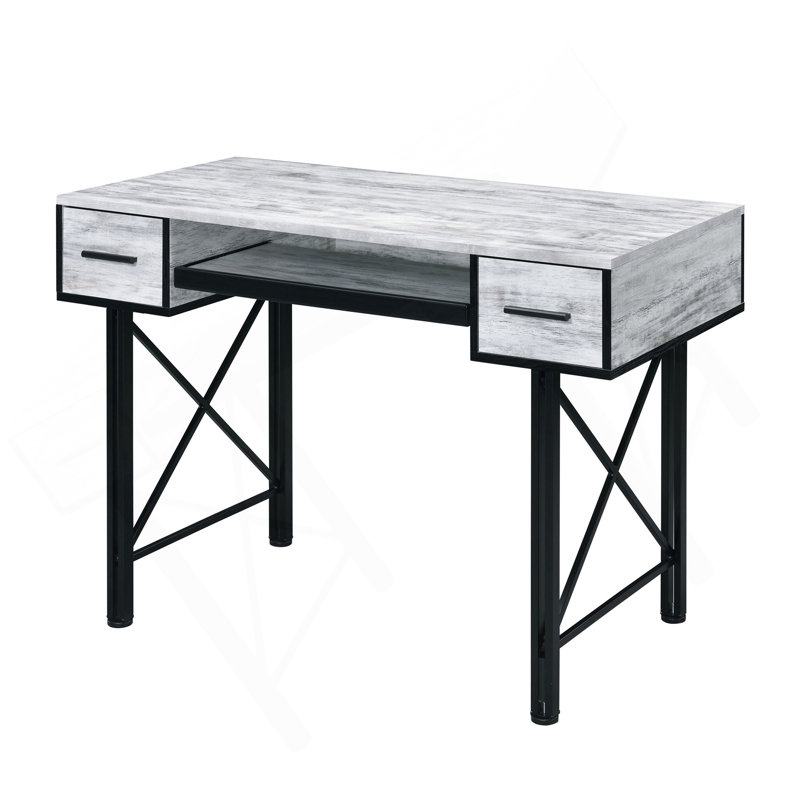 Bureau d'ordinateur antique blanc et noir avec plateau pour clavier