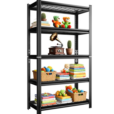 Adjustable Height 5 - Layer Heavy Duty Metal Storage Rack For Supermarkets, Warehouses And Kitchens, 2000 Pound Load, Black, Simple Setup With Capacity, Ideal Gyms, Garages More, Quick Assembly