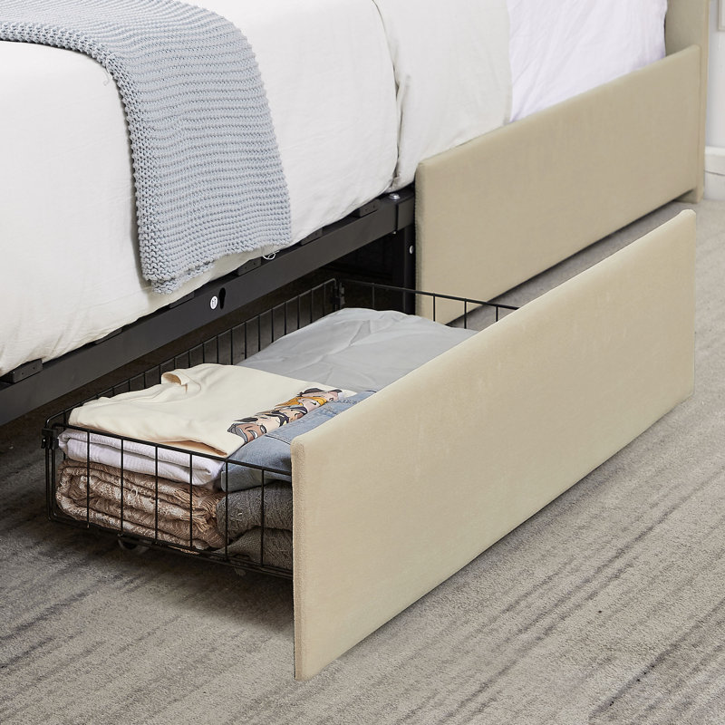 Huntsville 4-Drawer Velvet Upholstered Platform Bed, Beige, King