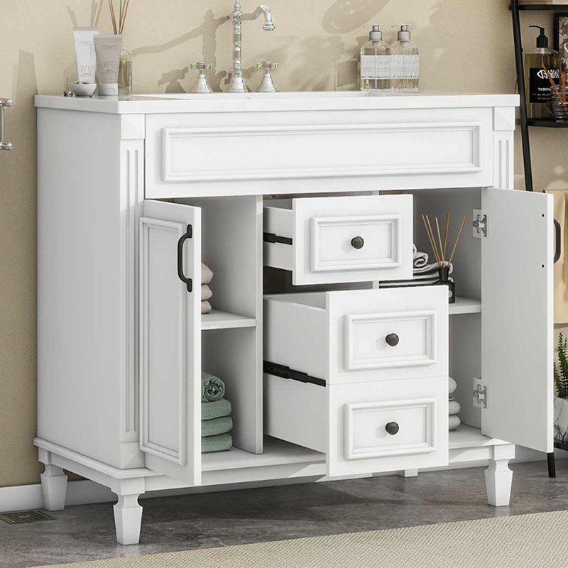 Darthula 35.9'' Single Bathroom Vanity with Ceramic Top, White