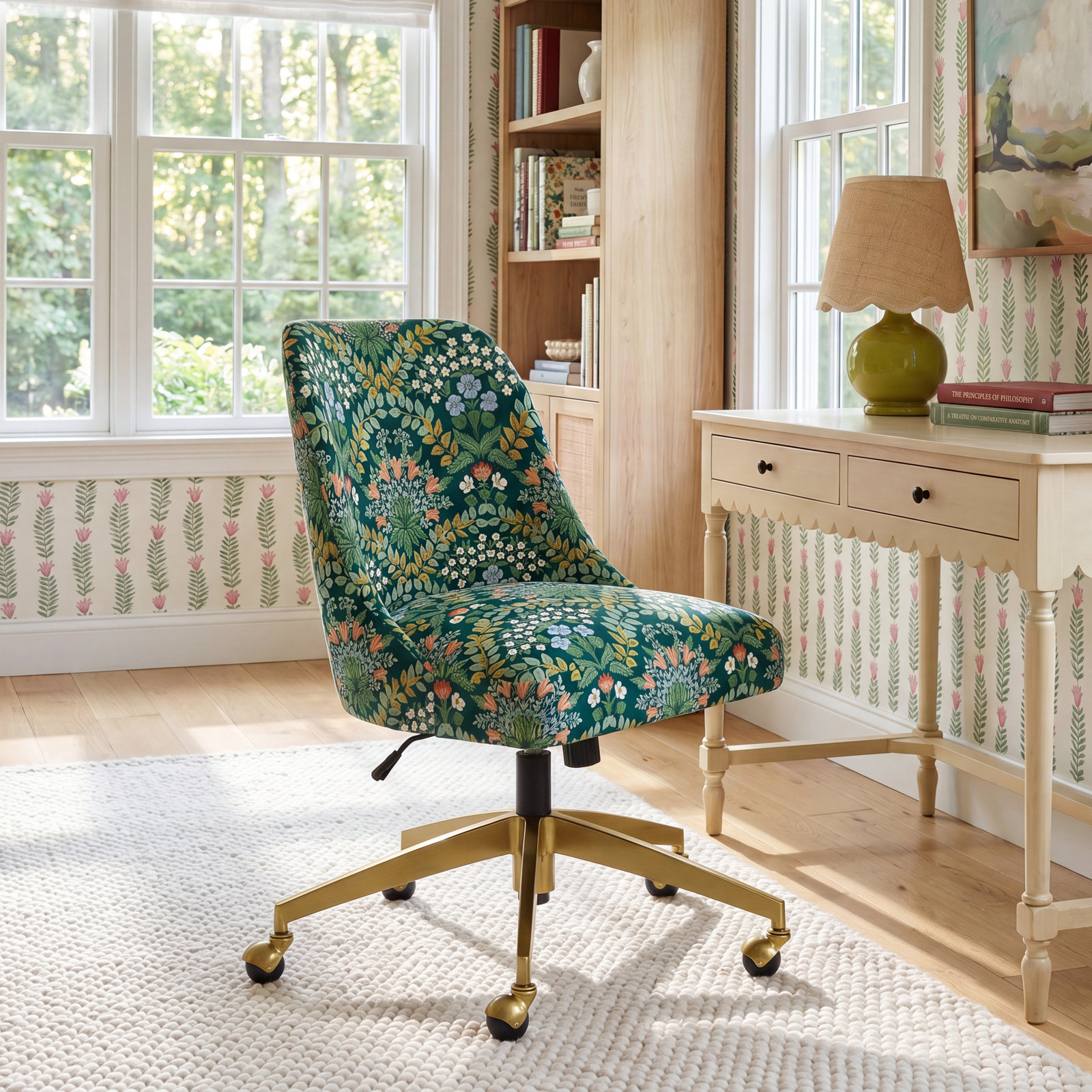 Brynn Office Chair, Rpc Peacock Blue & White Linen, Black
