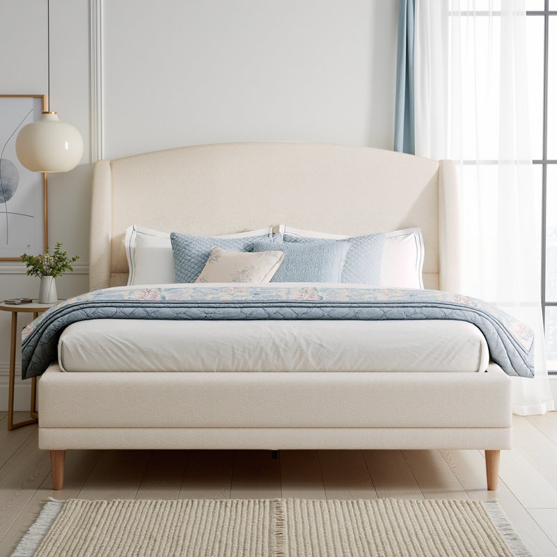 Romano Boucle Upholstered Platform Bed, Queen