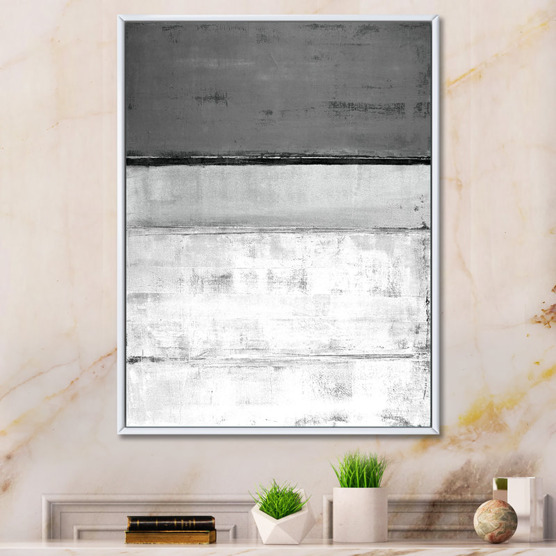 Toile abstraite, impression sur fond blanc et gris - fond blanc et gris, H 20 po x l 12 po x P 1 po, Cadre flottant blanc