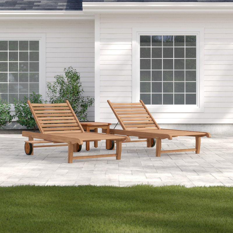 Alshain Reclining Teak Chaise Lounge Set with Table