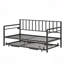 Lit de jour avec éclairage DEL et station de recharge, cadre de lit de jour réglable en hauteur avec lit gigogne, cadre de canapé-lit en métal polyvalent pour chambre, salon, chambre d'amis