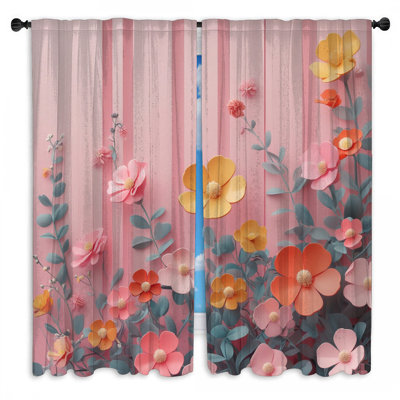 Arrangement floral en papier et rideaux obscurcissant - 2 panneaux