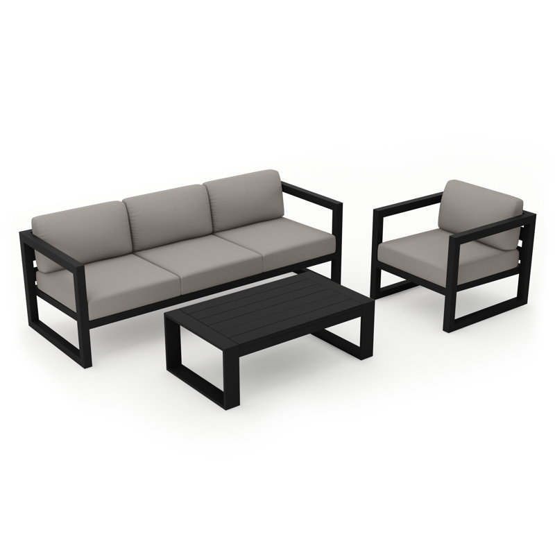 Avion Outdoor 3 - Piece Conversation Set, Canvas Charcoal Sunbrella® Canvas, Black