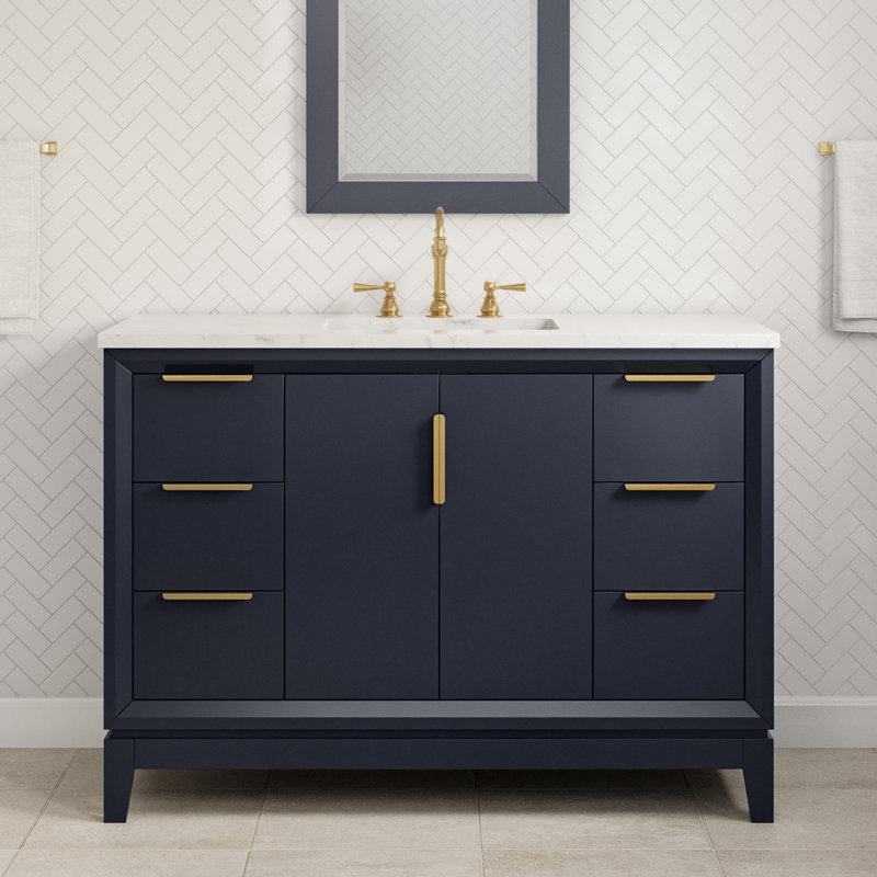 Elizabeth 48" Single Bathroom Vanity Set with Mirror, Monarch Blue, Gold