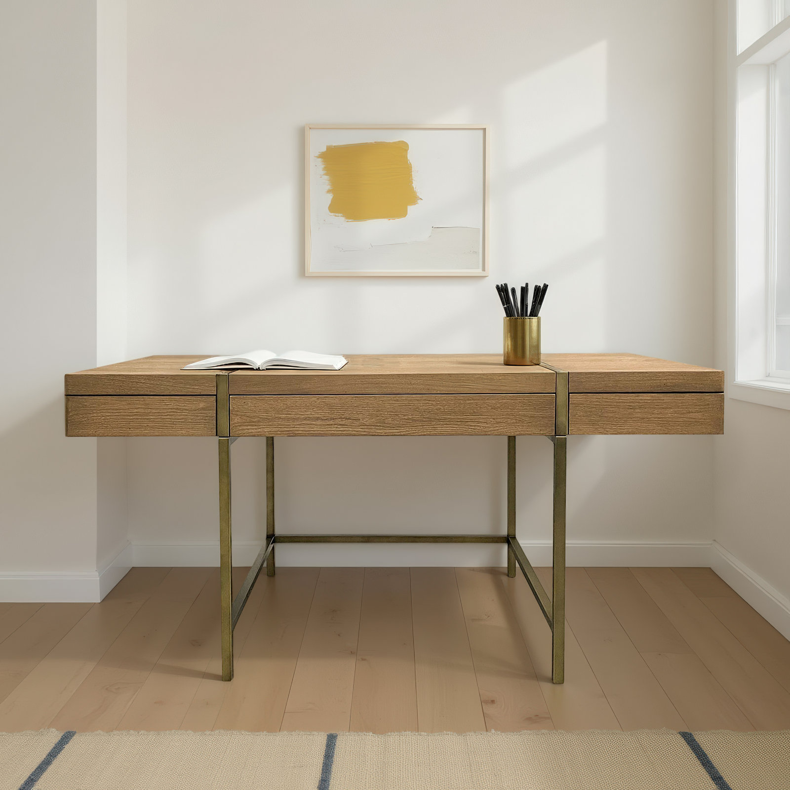 Tatum Aurora 58" Wide Writing Desk with USB, Latte