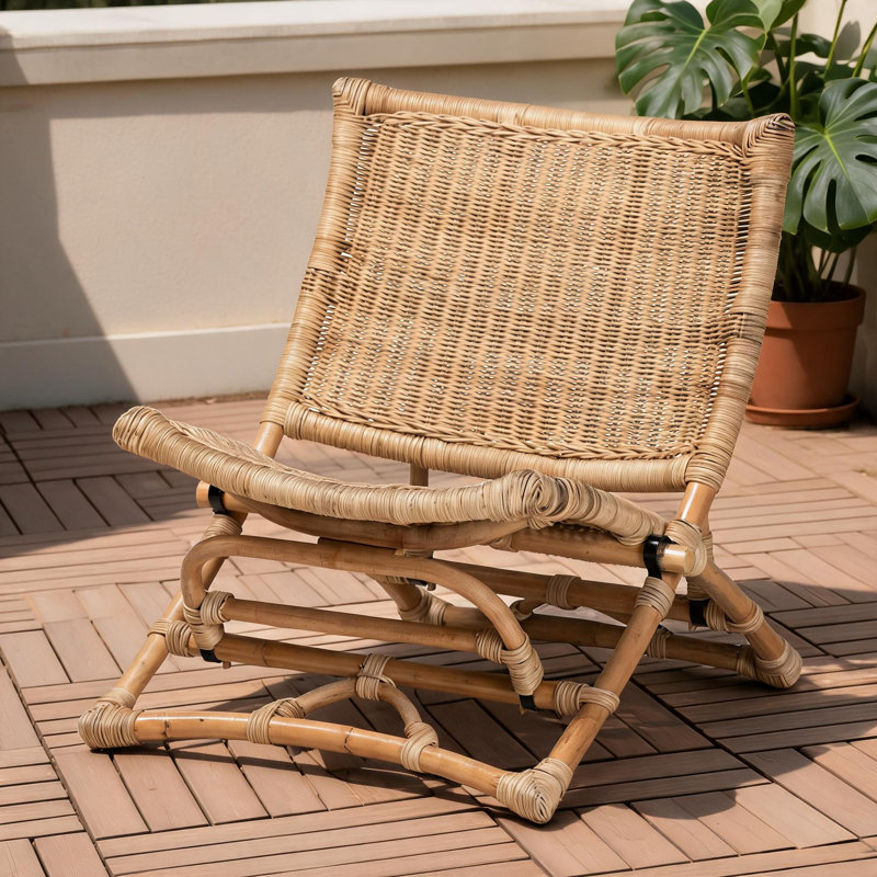 Méridienne pliable à accoudoir simple, siège d'appoint en rotin naturel de style bohémien naturel