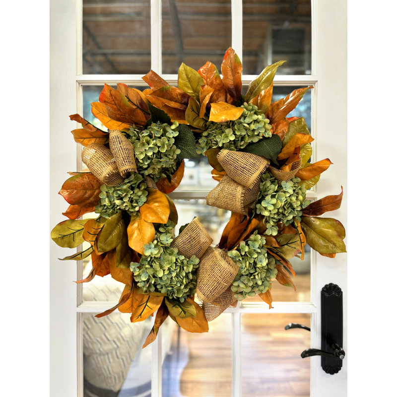 26" Fall Wreath with Hydrangeas and Leaves