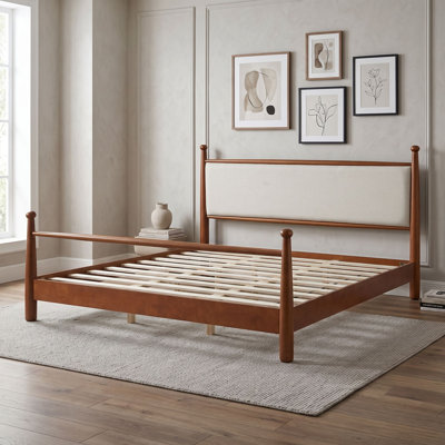 Structure de lit plateforme en bois avec tête de lit tapissier