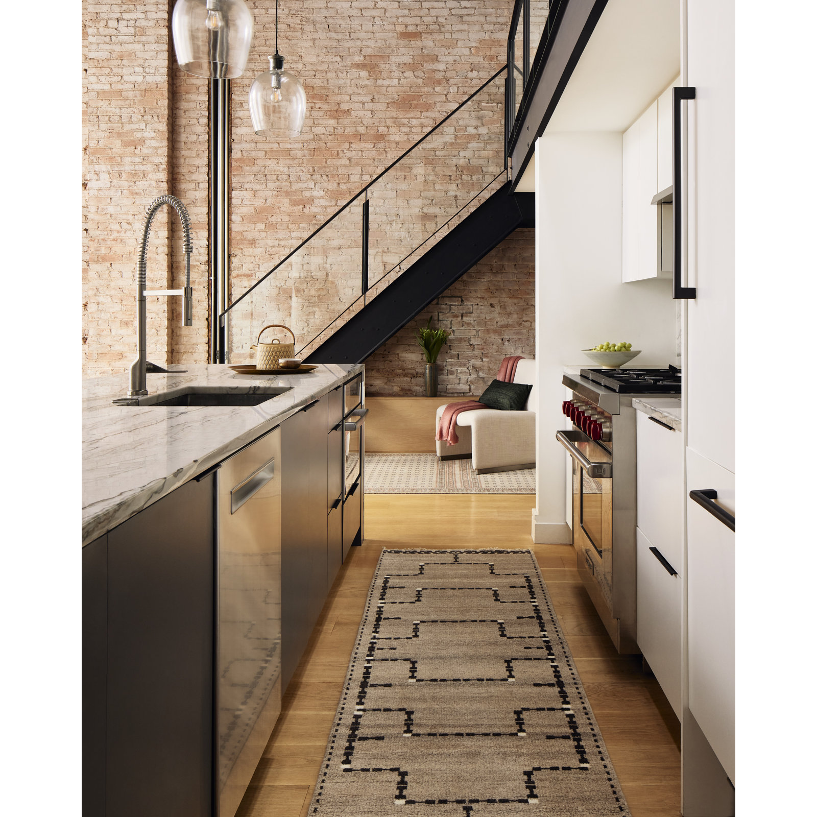 Natural Black Hand-Knotted Rug, Runner 2'6" x 8'