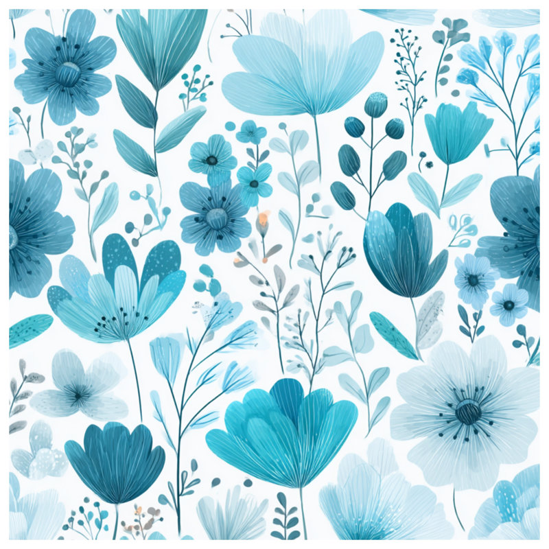 Jeté Floral, L 60 po x l 50 po, Motif floral bleu / blanc