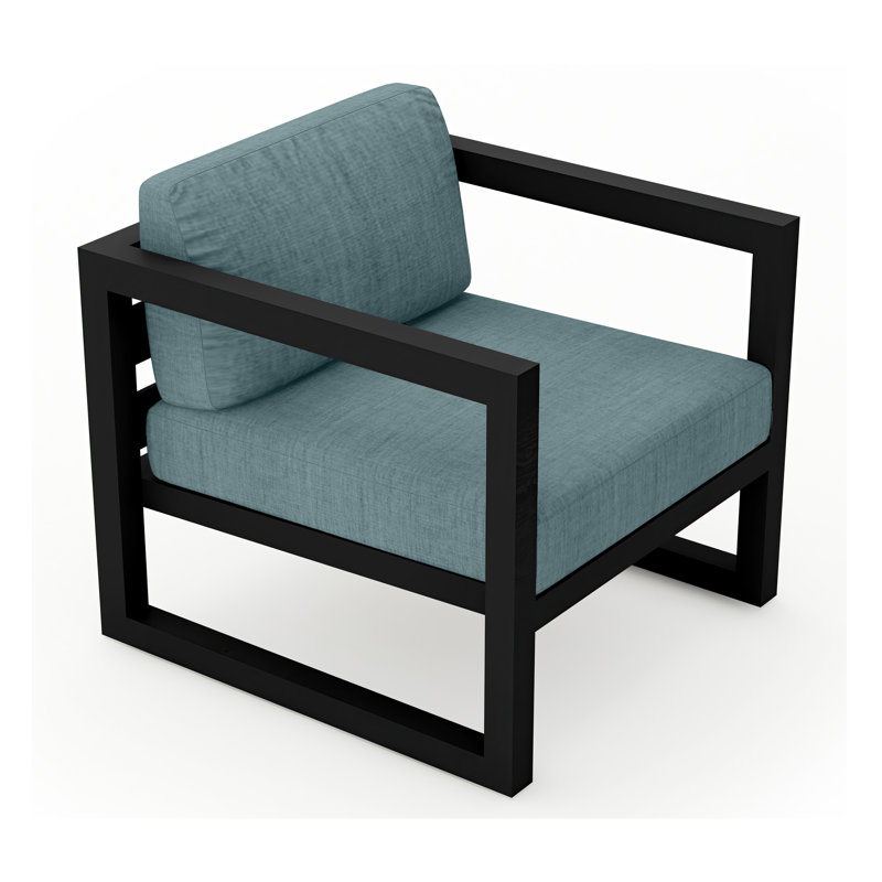 Avion Patio Chair with Sunbrella Cushions, Cast Lagoon Sunbrella® Plainweave, Black