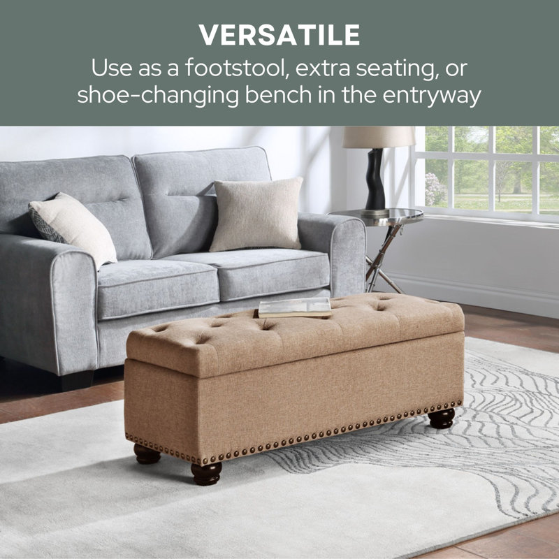 Carmya Sema 42" Wide Tufted Upholstered Bench Storage Ottoman, Tan