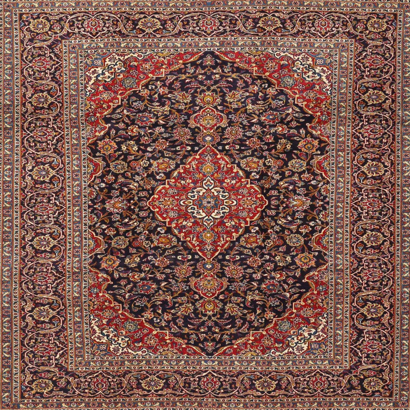 Tapis traditionnel rouge / noir Kesterman, Carré 3 pi