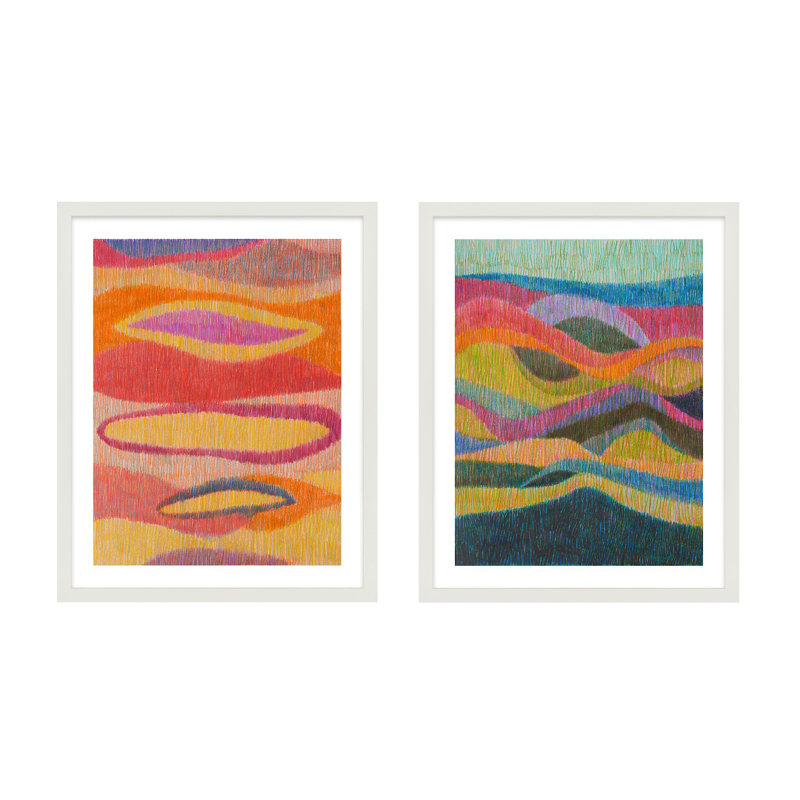 Merengue & Tango. Set Of 2 Painting by Jacques Pilon, White Framed, 30" H x 24" W x 1.25" D