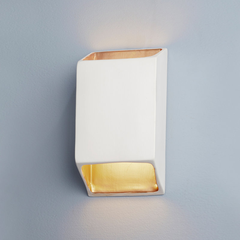 Caeli Ceramic LED Wall Sconce, Matte White with Champagne Gold Internal