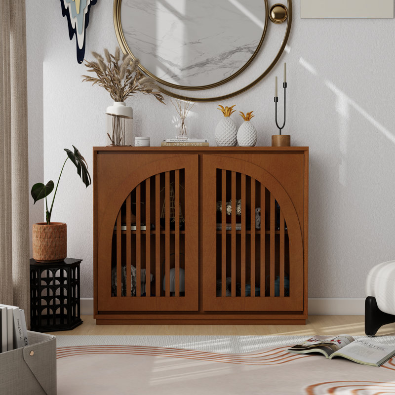 Buffet moderne cannelé, noyer, Noyer foncé