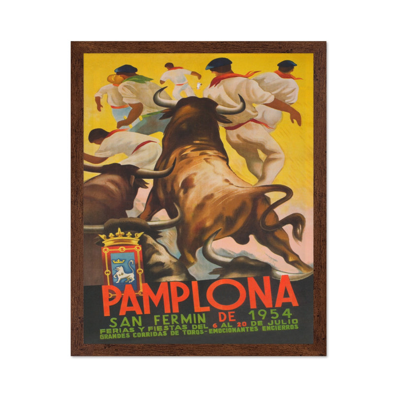 Taureaux de Pampelune, Affiche, H 18 po x l 24 po, Encadrement brun