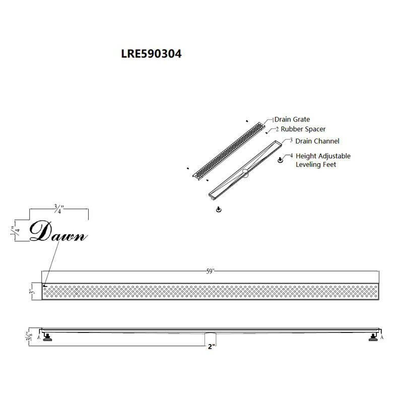 Rhone River Series 59 Inch Long Stainless Steel Linear Floor Shower Drain