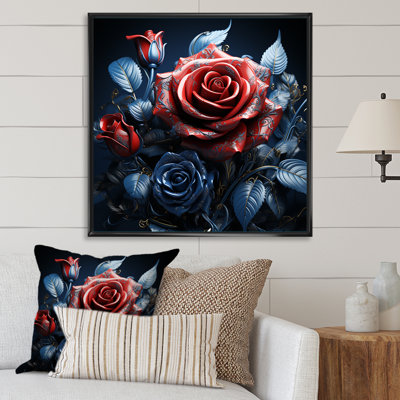 " Red And Blue Roses Blooming "