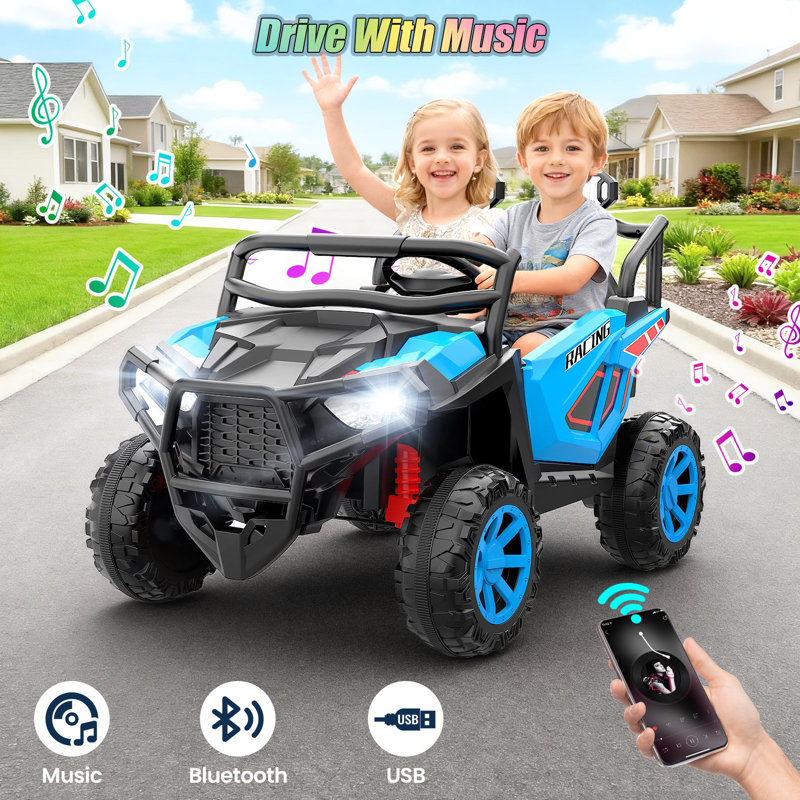 Alex Real 2 places 24V Ride On Car, UTV pour enfants, roues électriques avec télécommande, véhicule électrique multifonction, bleu