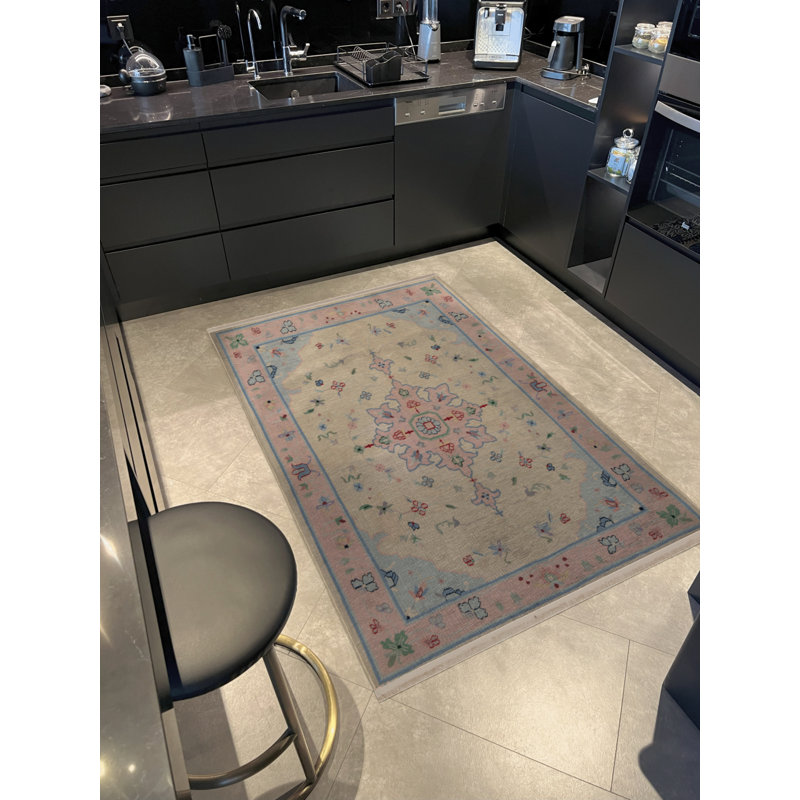 Powder Beige Themed Motif Ethnic Floral Patterned Creative Vintage Decorative Carpet, Rectangle 5 pi 2 po x 7 pi 11 po