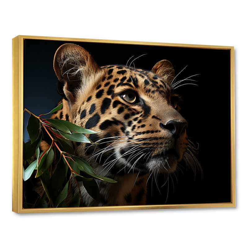 Art mural sur toile léopard, reproduction de faune dans la jungle - léopard, Cadre flottant doré