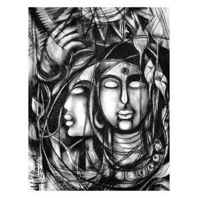 Nature et beauté | Gris anthracite sur papier | Par N P Pandey
