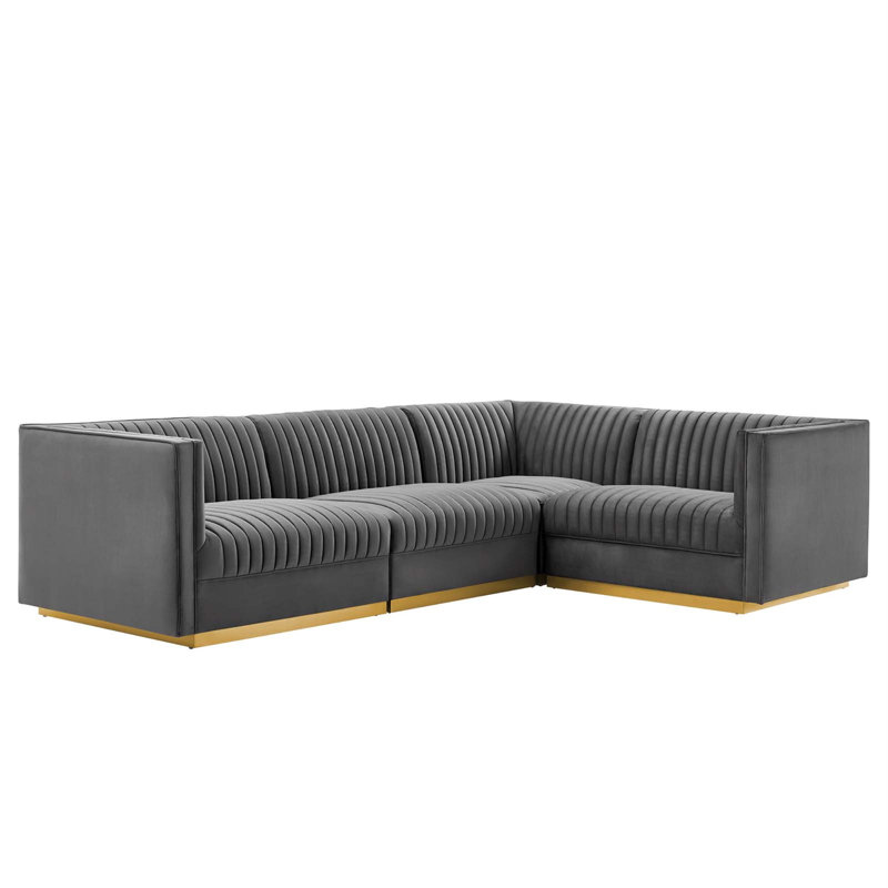 Canapé modulaire 4 pièces Sanguine Channel, 100% polyester noir, Face à la droite