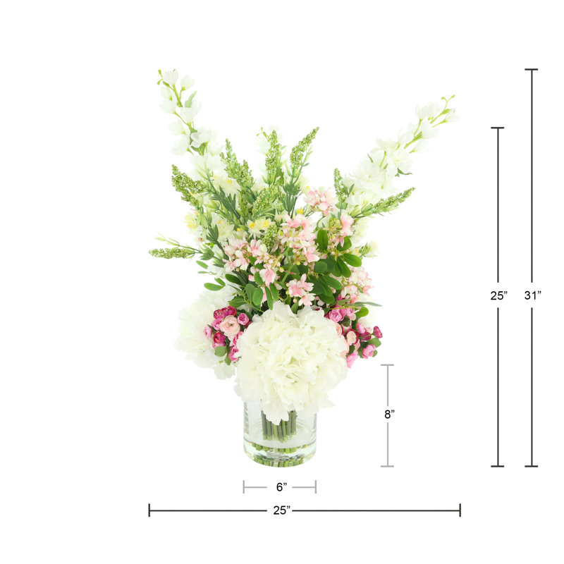 Centerpiece with Wild Heather, Hydrangeas, and Delphinium