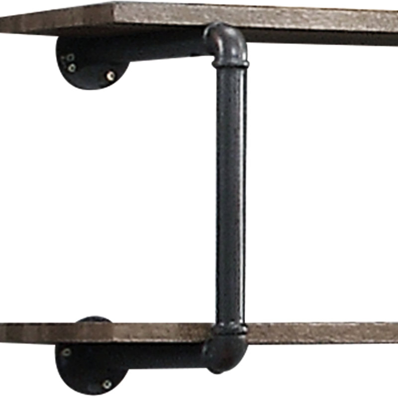 Support de rangement mural en chêne antique et gris sableux pour le rangement - 2 tablettes, structure en métal, look industriel moderne, installation facile, présentoir et rangement polyvalent dans les espaces domestiques, structure en tube, mixte