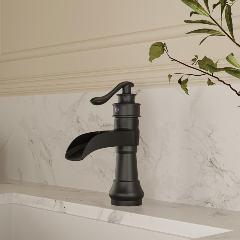 Déluge cascade noir mat, poignée simple avec drain et plaque de pont, Noir mat