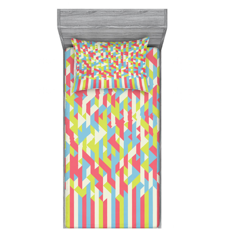 Microfiber Geometric Sheet Set, Twin XL Sheet Set with 1 Pillowcase