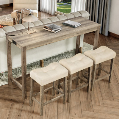 Ensemble de table de bar 4 pièces avec prise et 3 tabourets, table de salle à manger élégante et chaises