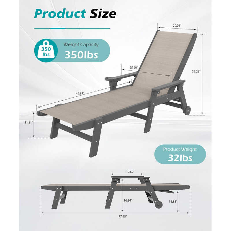 Chaise longue de piscine mobile à 5 positions Hdpe