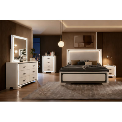 5-Piece King Bedroom Set, Lighted Bed, Dresser & Mirror, Night Stand