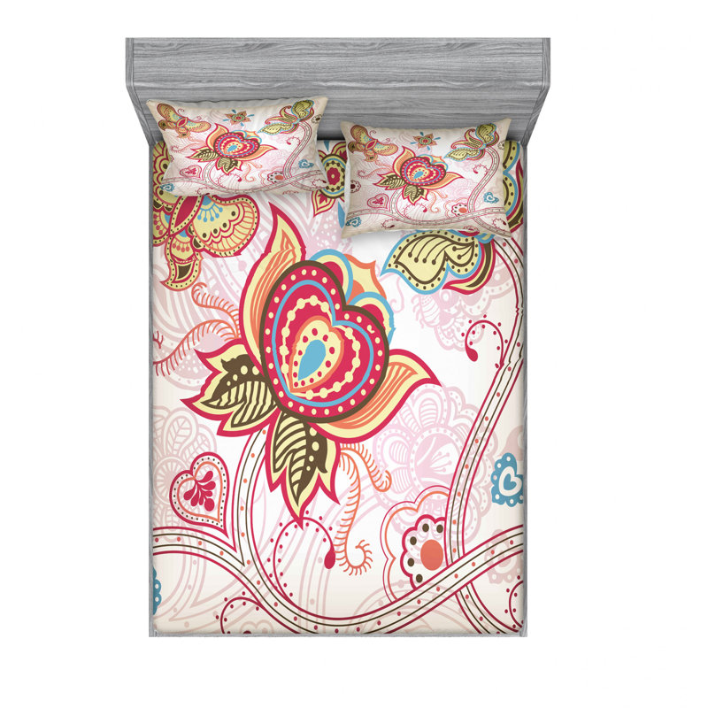 Microfiber Floral Sheet Set, Queen Sheet Set with Fitted Sheet