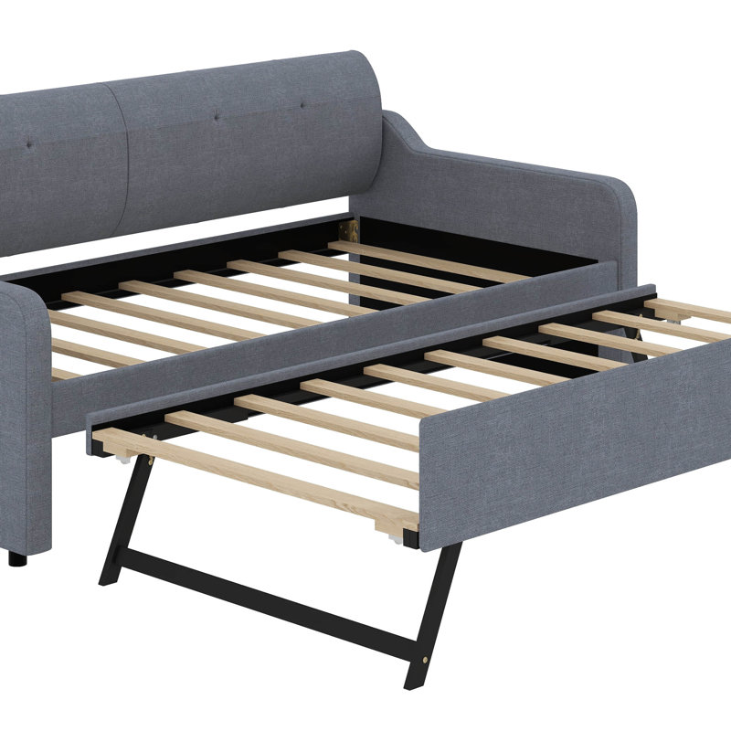 Upholstery Daybed With Trundle And USB Charging Design, Gray, Twin