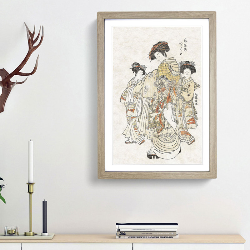 Courtesan Karauta by Isoda Koryusai - Framed Print, 48cm H x 36cm W x 2cm D, Oak Framed