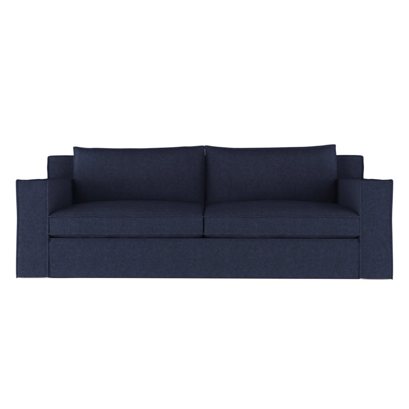 Mulberry Square Track-Arm Sofa with Flange Seam, 33" H x 84" W x 45" D, Plush Velvet Blue Print, Ebony