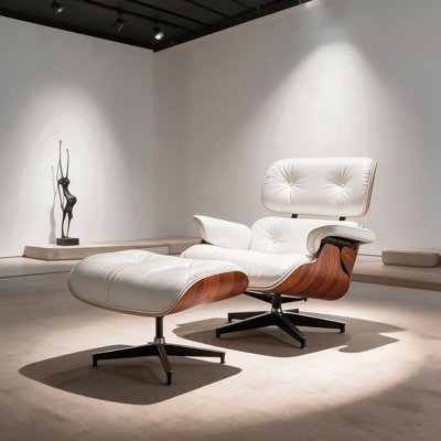Chaise longue pivotante en cuir fleur avec repose-pieds