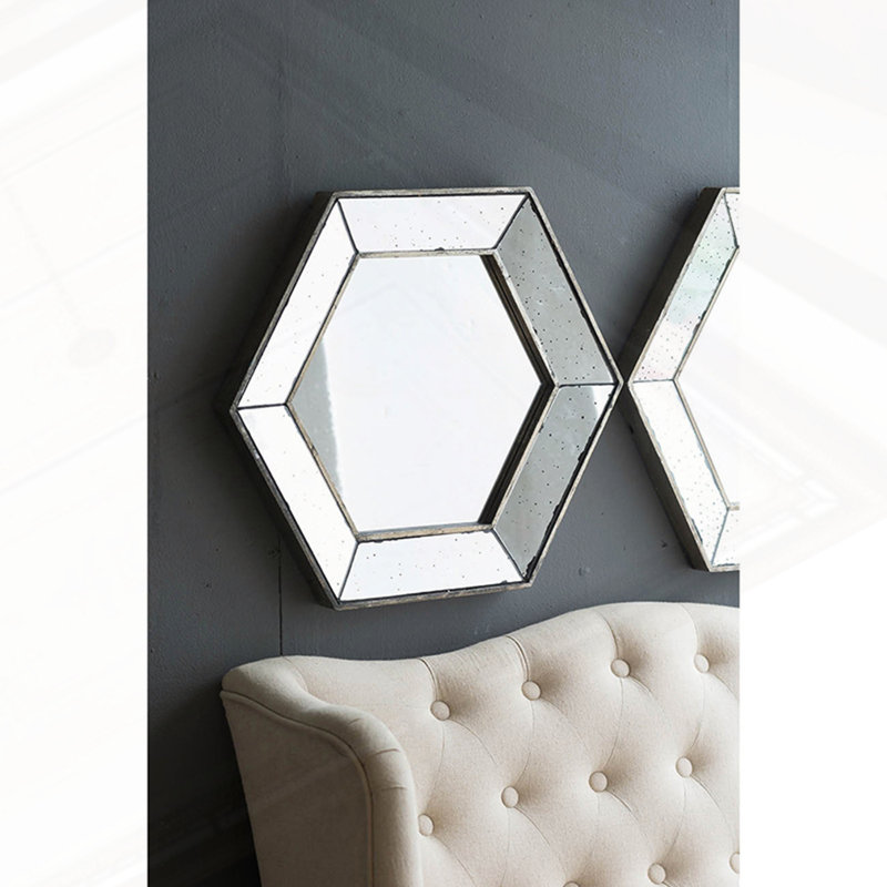 Miroir mural Hexagon, 21" X 18", Matte Gold Silver